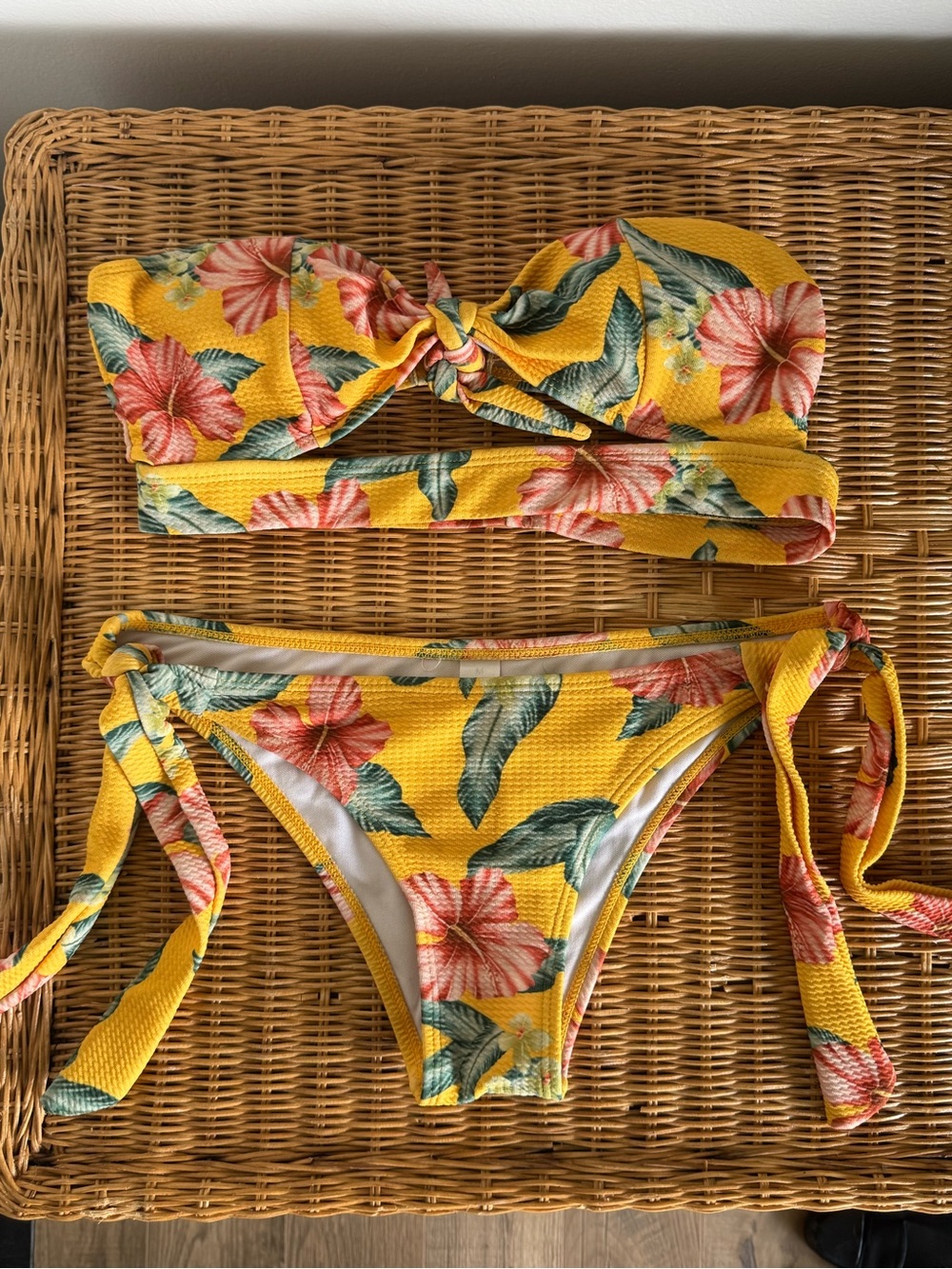 Yellow Floral Tie-Side Bikini Set